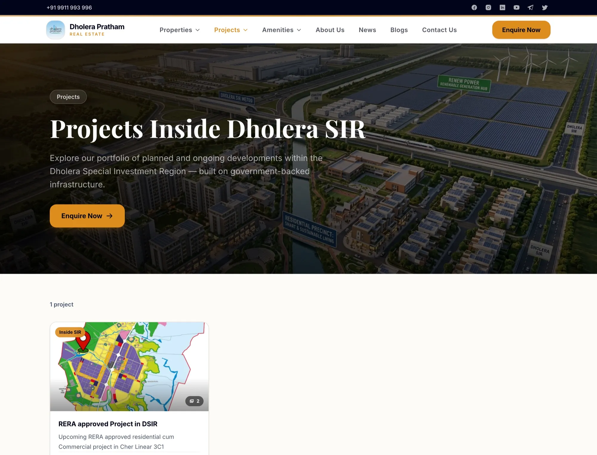 Dholera Pratham projects inside Dholera SIR over an aerial smart-city render