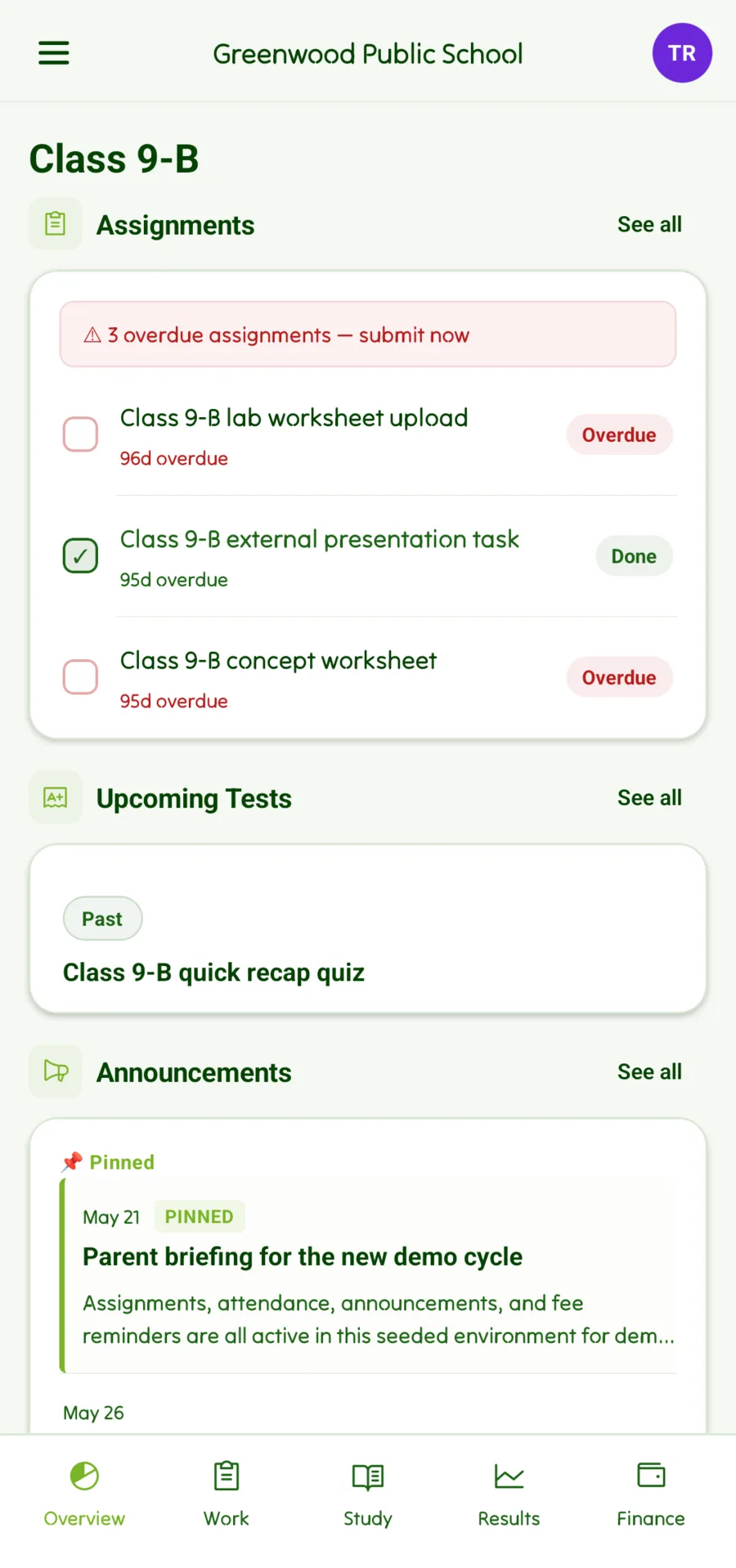 Knwdle Connect app — assignments, upcoming tests and pinned announcements